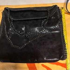 Faux leather with light weight chain Tote Bag Black